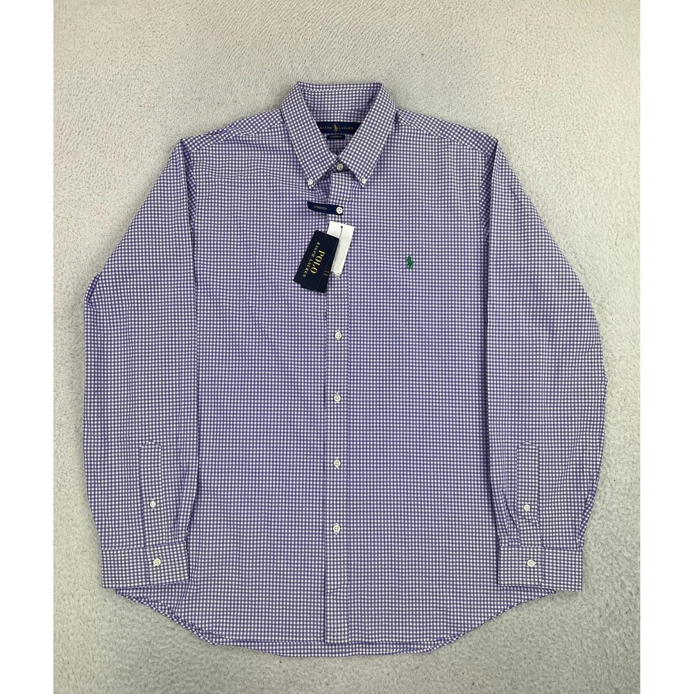 Polo Ralph Lauren Shirt Men's XL Purple Check Stretch Classic Fit LS Button Up